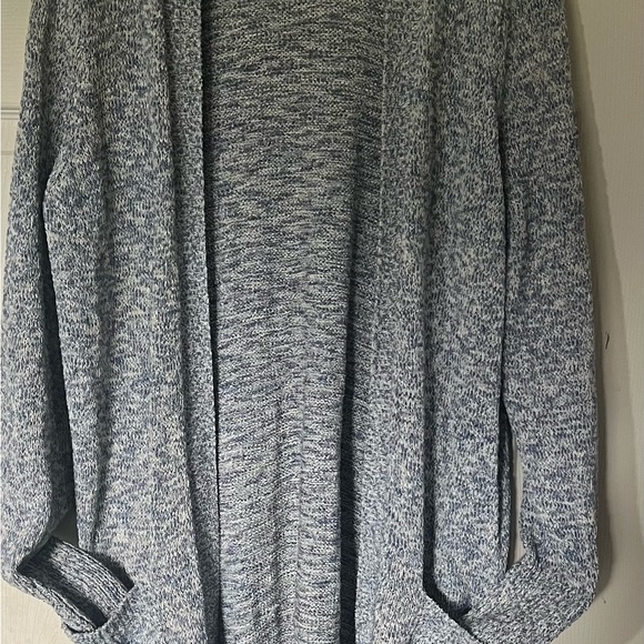 Chaps Sweaters - Chaps Long Blue and White Open-Front Cardigan